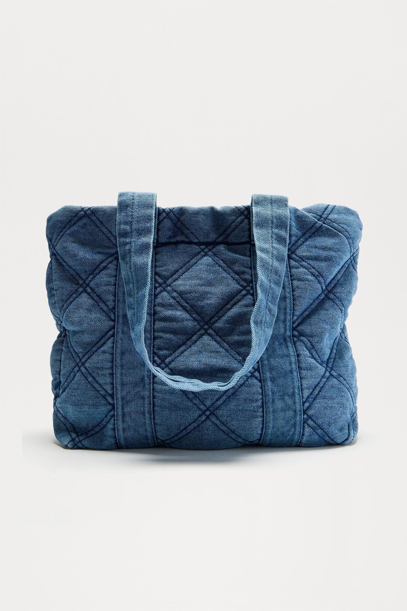 Quilted Denim Tote Bag - Medium Wash Product Image