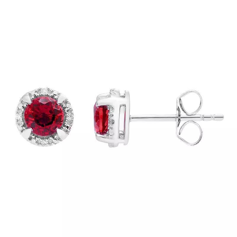 Boston Bay Diamonds Sterling Silver Diamond Accent & Lab-Grown Ruby Halo Stud Earrings, Womens, Red Product Image