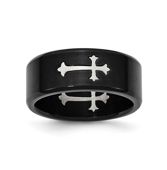 Chisel Stainless Steel Brushed Black Ip-plated Cross 9mm Band Ring Product Image