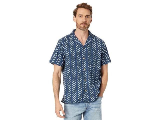 Lucky Brand Printed Short Sleeve Camp Collar Shirt (Indigo Print) Men's Clothing Product Image