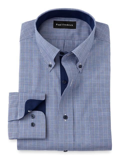 Non-Iron Cotton Plaid Dress Shirt With Contrast Trim - Sodalite Product Image