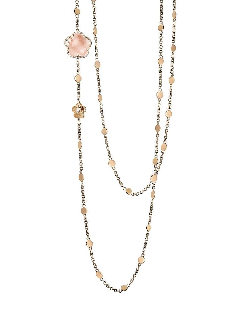 Womens Bon Ton 18K Rose Gold, Rose Quartz & Diamond Long Necklace Product Image