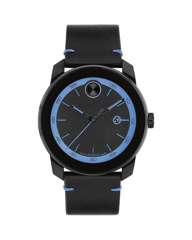 Movado Bold Mens TR90 Quartz Analog Black Leather Strap Watch Product Image