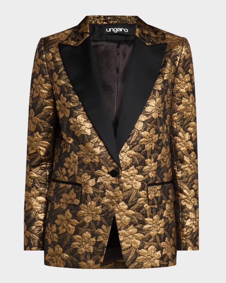 Single-Button Metallic Floral Jacquard Blazer Product Image