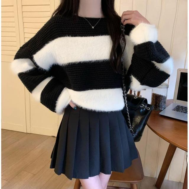 Boat Neck Striped Sweater Product Image