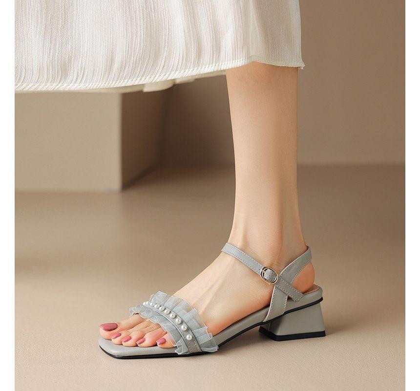 Faux Pearl Ruffle Buckle Sandals Product Image