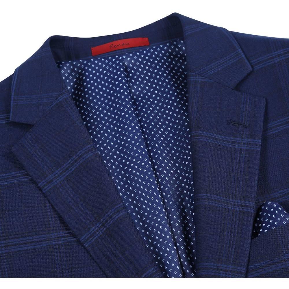 Regular Fit 2 Piece Windowpane Suit Blue Product Image