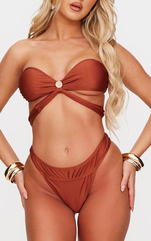 Brown Ruched Waist Bikini Bottoms Product Image