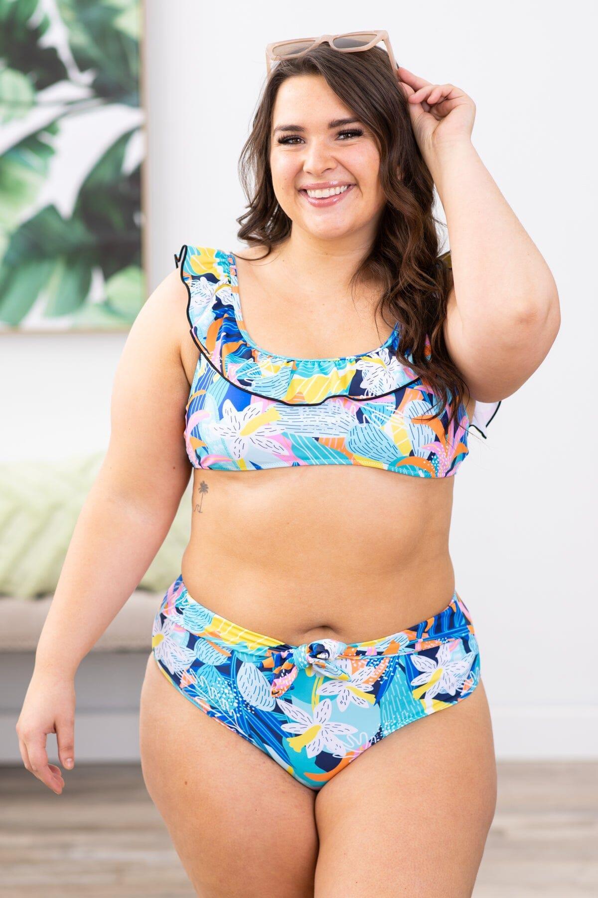 Aqua Tropical Print Two Piece Swimsuit Product Image