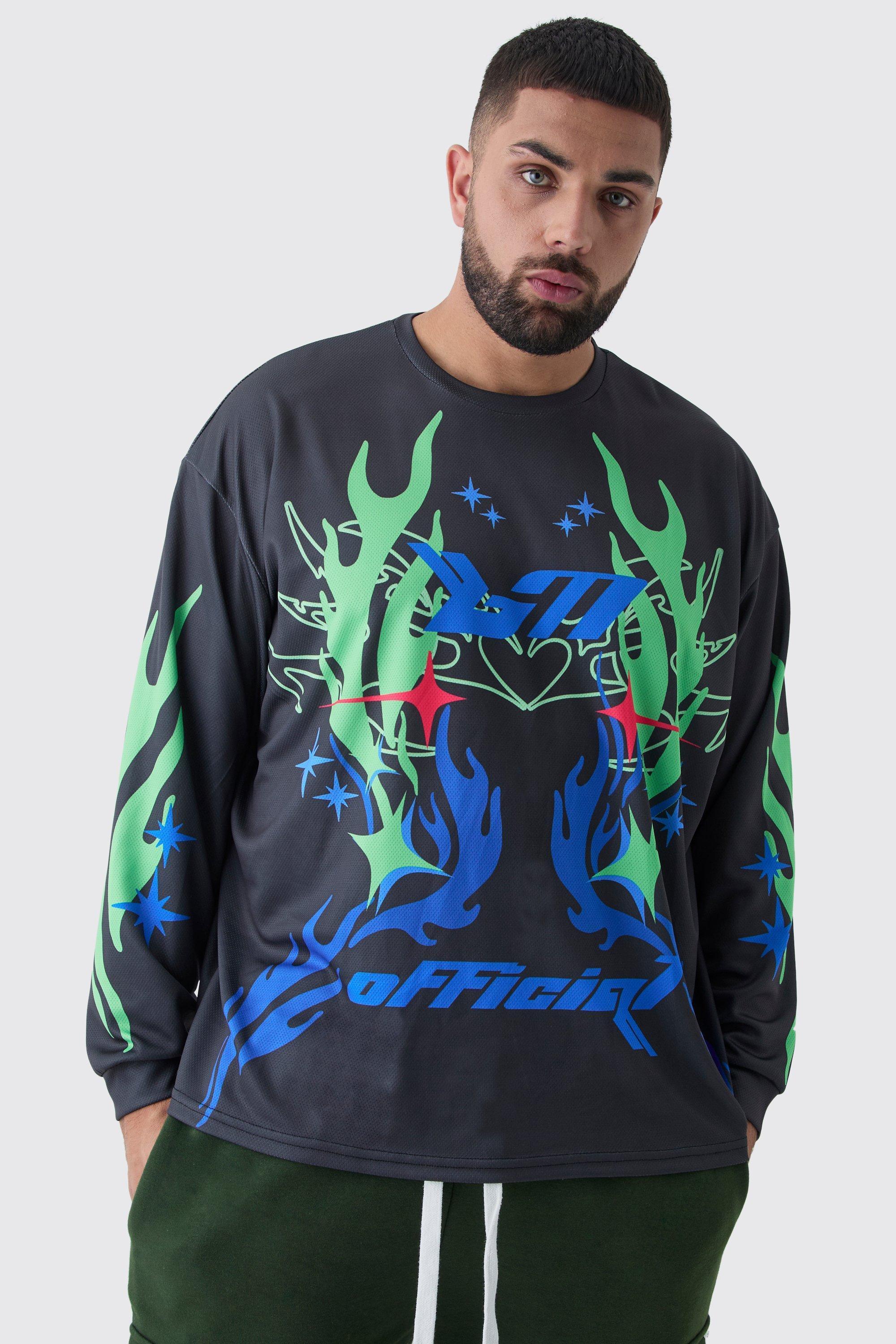 Plus Oversized Closed Mesh Graffiti Moto T-shirt | boohooMAN USA Product Image