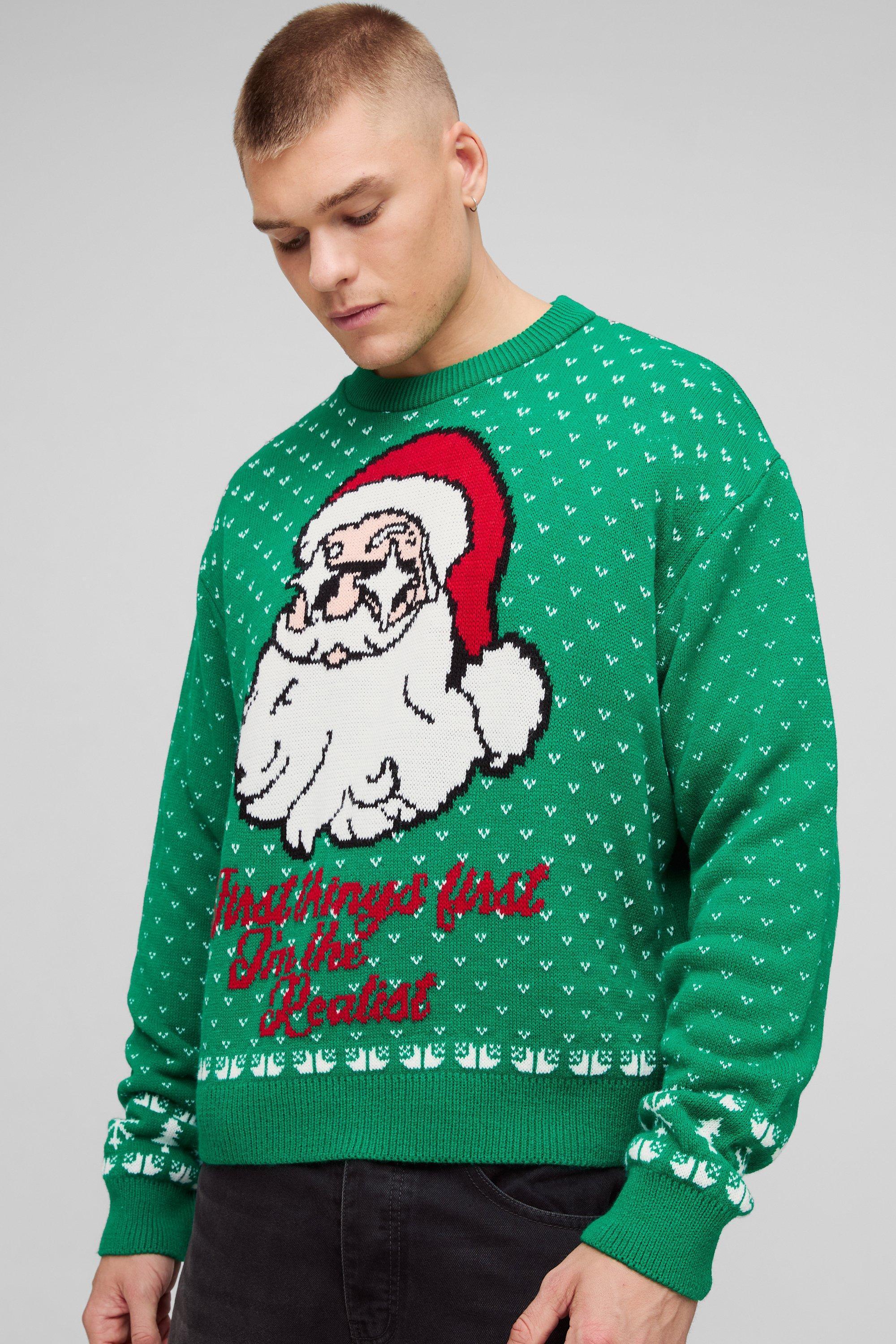 Oversized Boxy Santa Christmas Sweater | boohooMAN USA Product Image