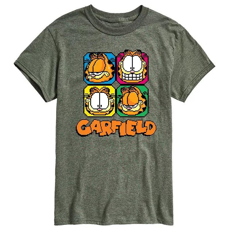 Mens Garfield Pixel Faces Graphic Tee Grey Green Product Image