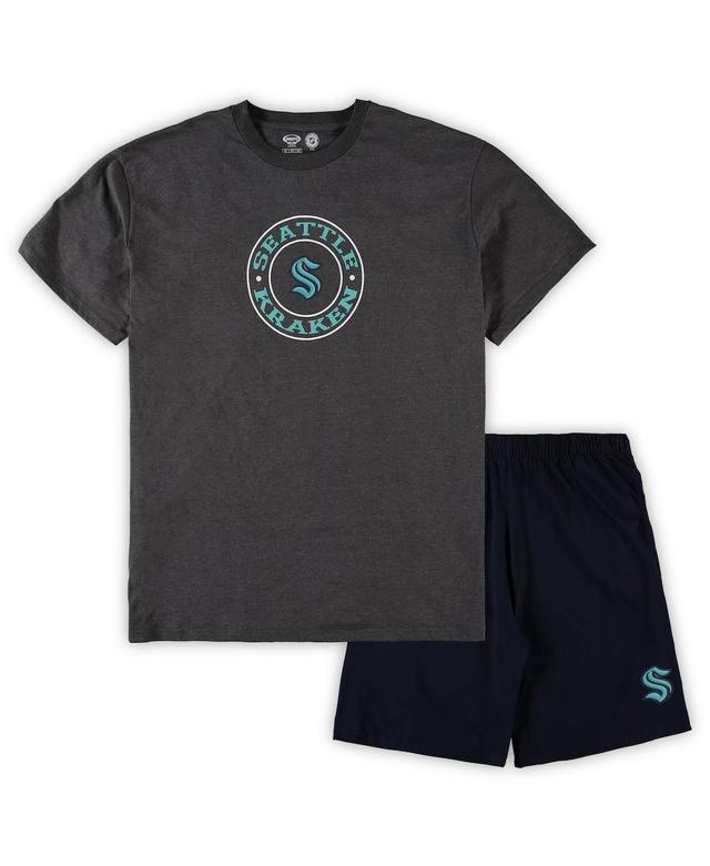 Mens Concepts Sport Deep Sea Blue/Heathered Charcoal Seattle Kraken Big & Tall T-Shirt & Shorts Sleep Set Krk Blue Product Image