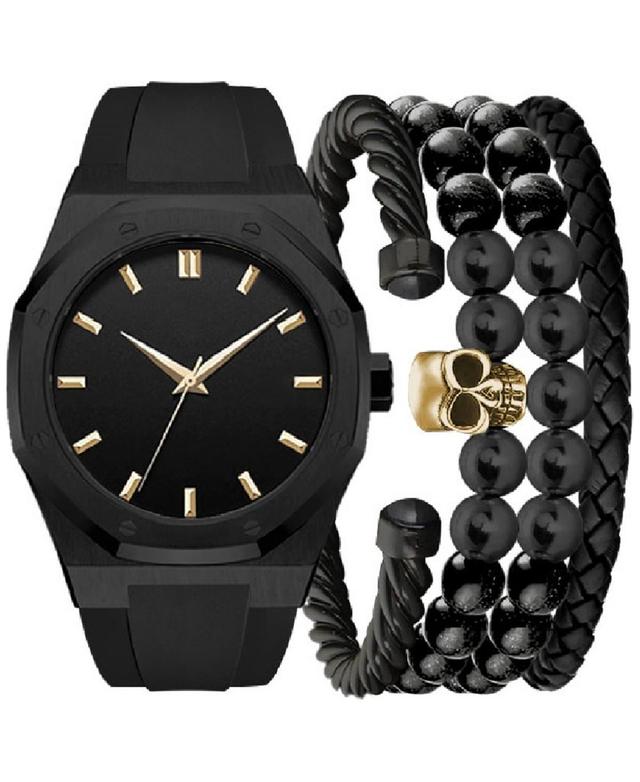 Mens Analog Watch & Stackable Bracelet Set Black Product Image