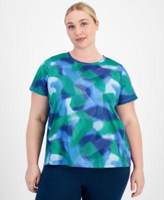 Plus Size Birdseye-Mesh Short-Sleeve Top, Created for Macy's Product Image