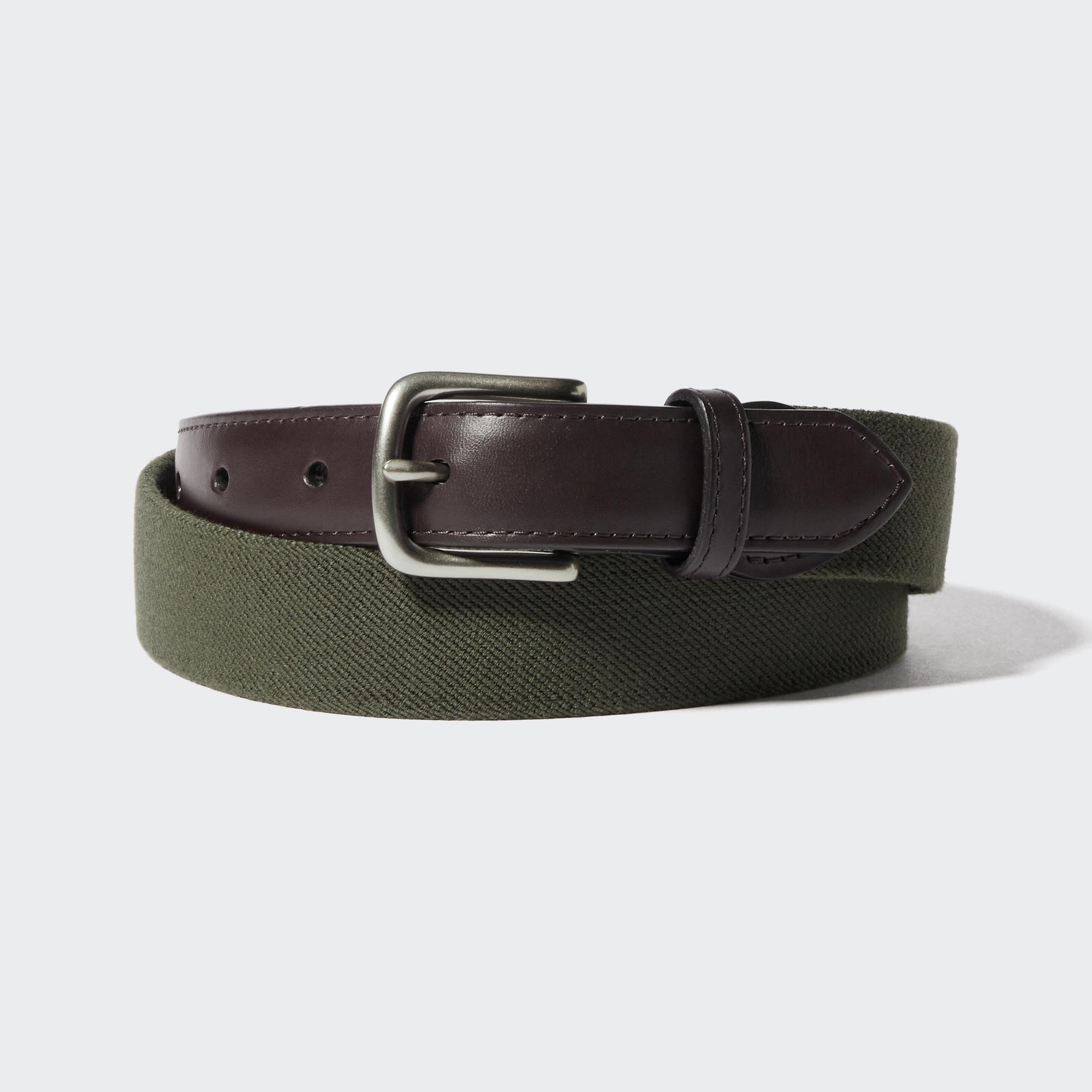 Mens Leather Combination Belt Olive Medium UNIQLO US Product Image