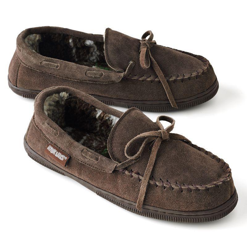 MUK LUKS Leather Berber Fleece Mens Moccasin Slippers Brown Product Image