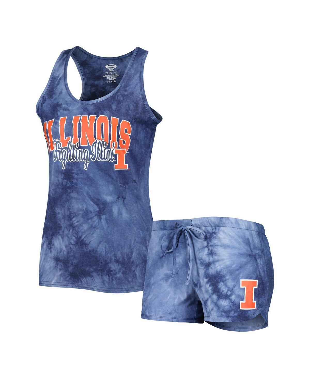 Womens Concepts Sport Illinois Fighting Illini Billboard Tie-Dye Tank Top and Shorts Sleep Set Blue Product Image