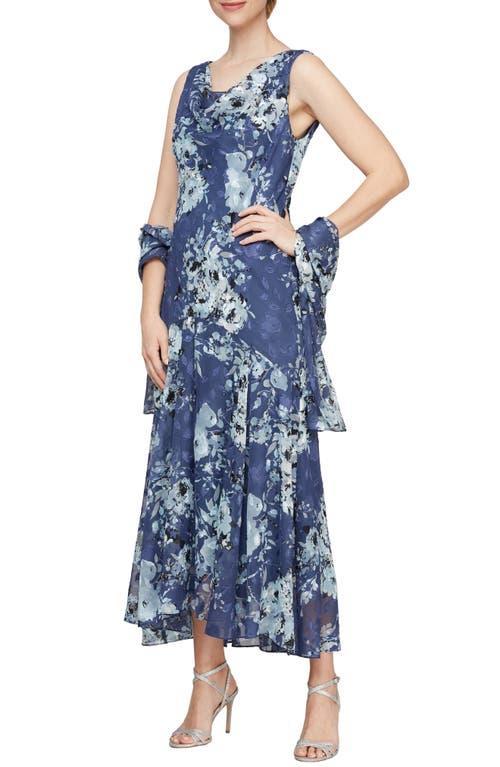 Alex Evenings Print Cowl Neck Maxi Dress with Shawl Product Image