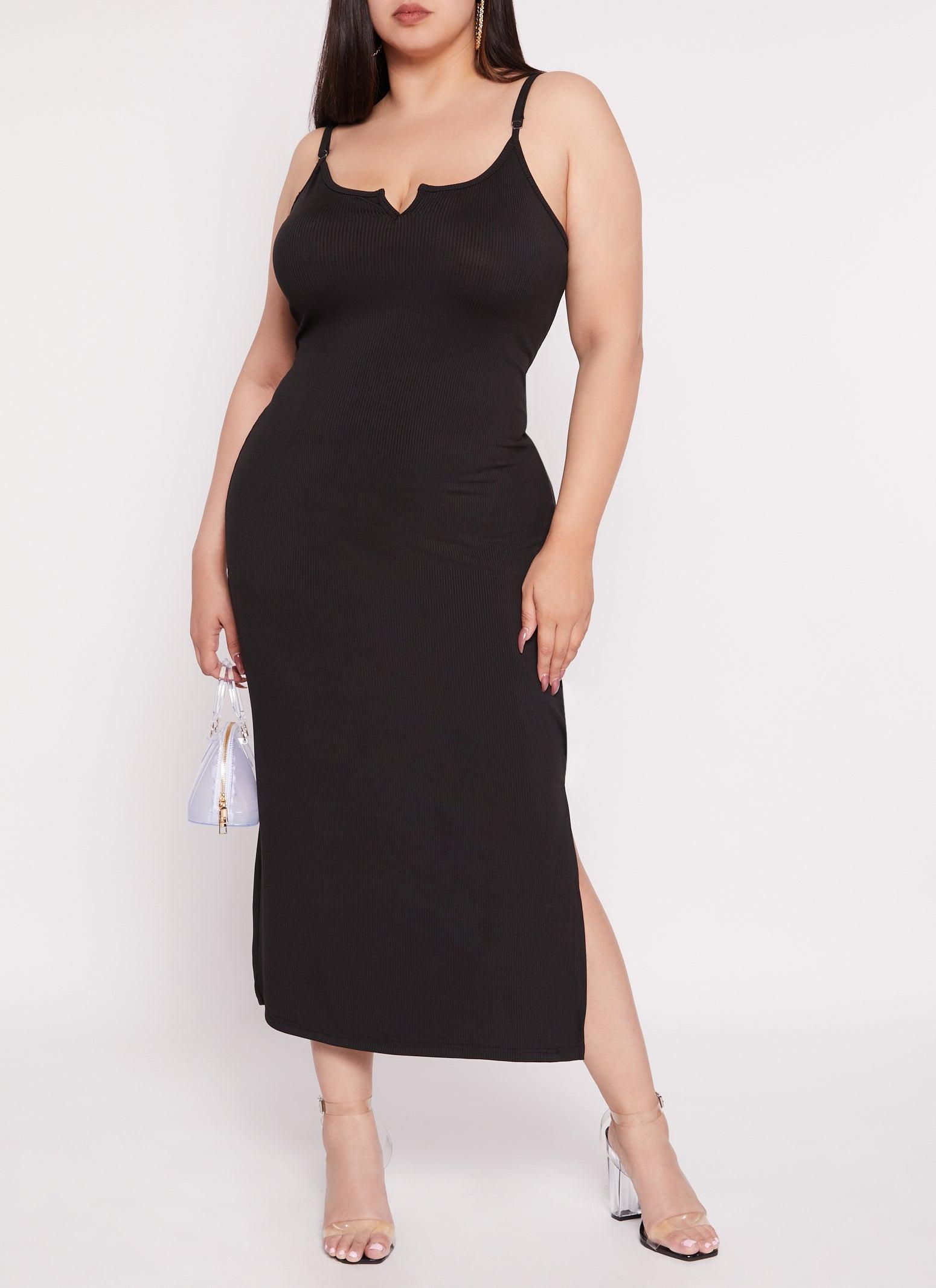 Womens Plus Size Rib Knit Split Neck Cami Maxi Dress Product Image