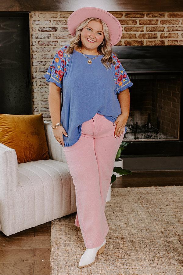 Loving The Sun Embroidered Top In Airy Blue Curves Product Image