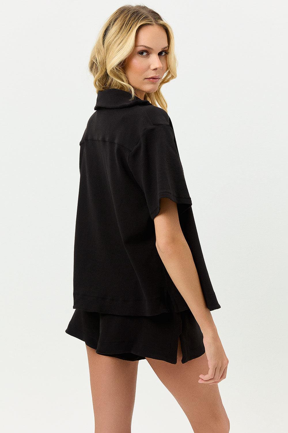 Coco Terry Button Up Shirt - Black Product Image