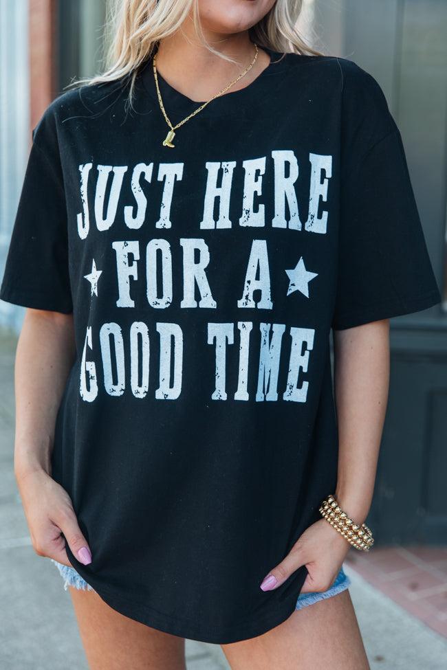 Just Here for a Good Time Black Oversized Graphic Tee Product Image