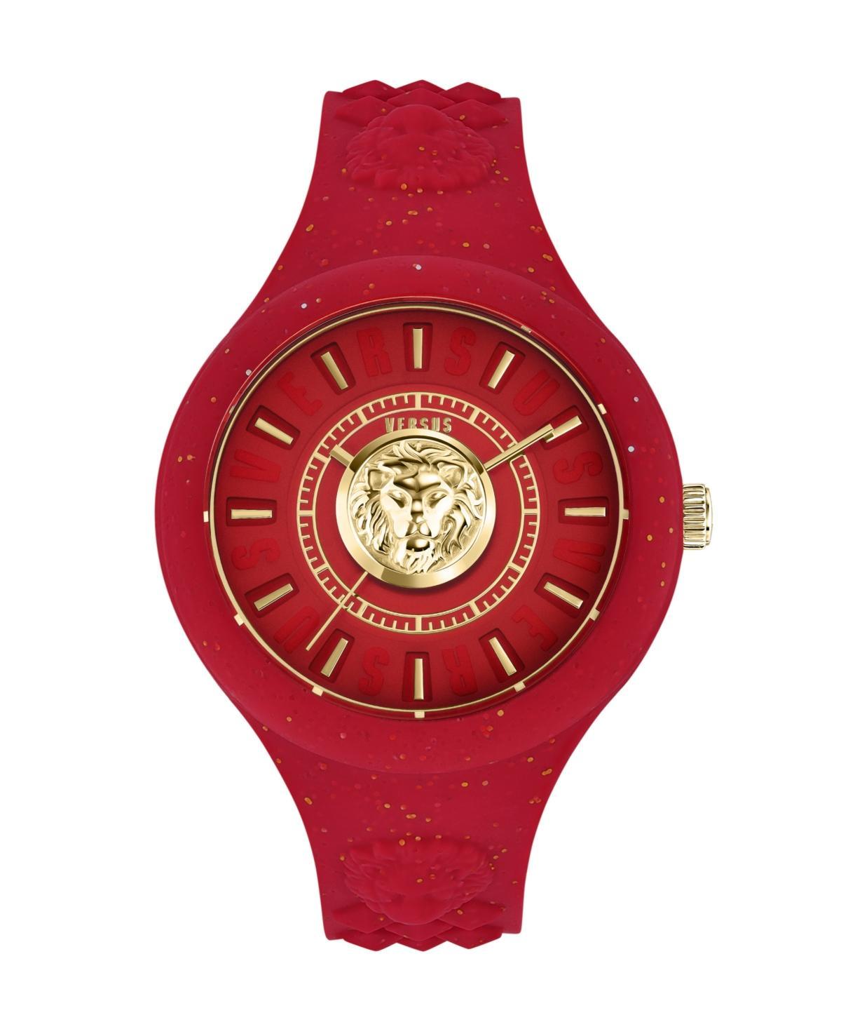 Versus Versace Womens Fire Island Lion Glitter Quartz Red Silicone Strap 39mm - Red Product Image