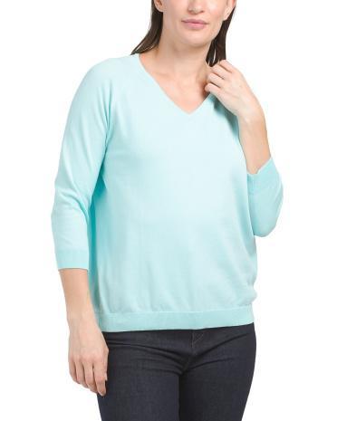 Pima Cotton Blend V-neck Sweater for Women Product Image