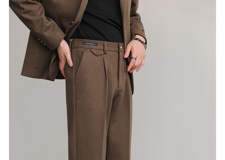 Mid Rise Plain Cropped Straight Leg Dress Pants Product Image