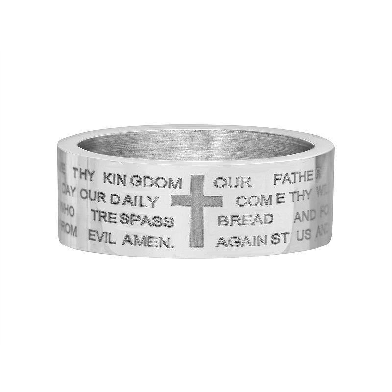 1913 Mens Stainless Steel Cross Ring with Lords Prayer Multicolor Product Image