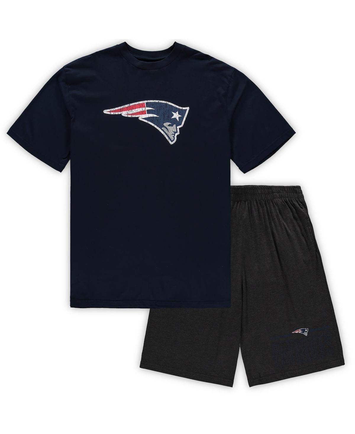 Mens Concepts Sport /Heathered Charcoal New England Patriots Big & Tall T-Shirt & Shorts Set Blue Product Image