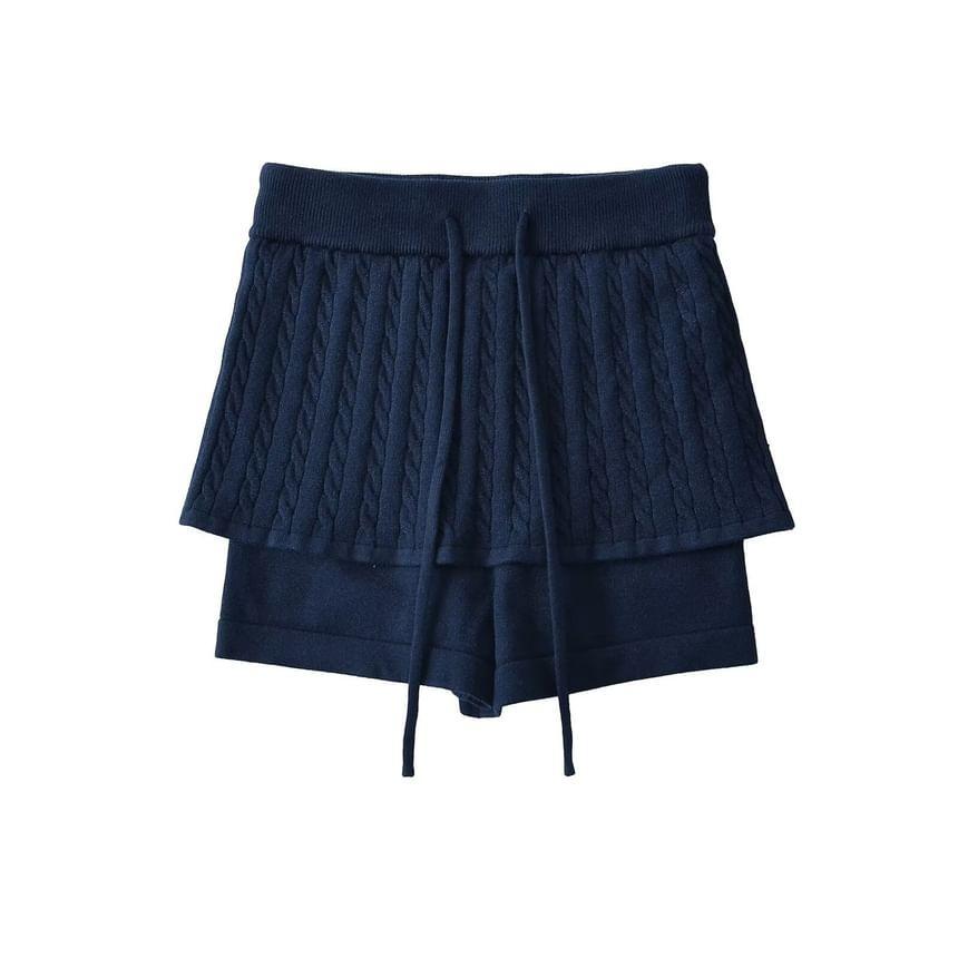 High Waist Plain Inset Cable Knit Skort Product Image