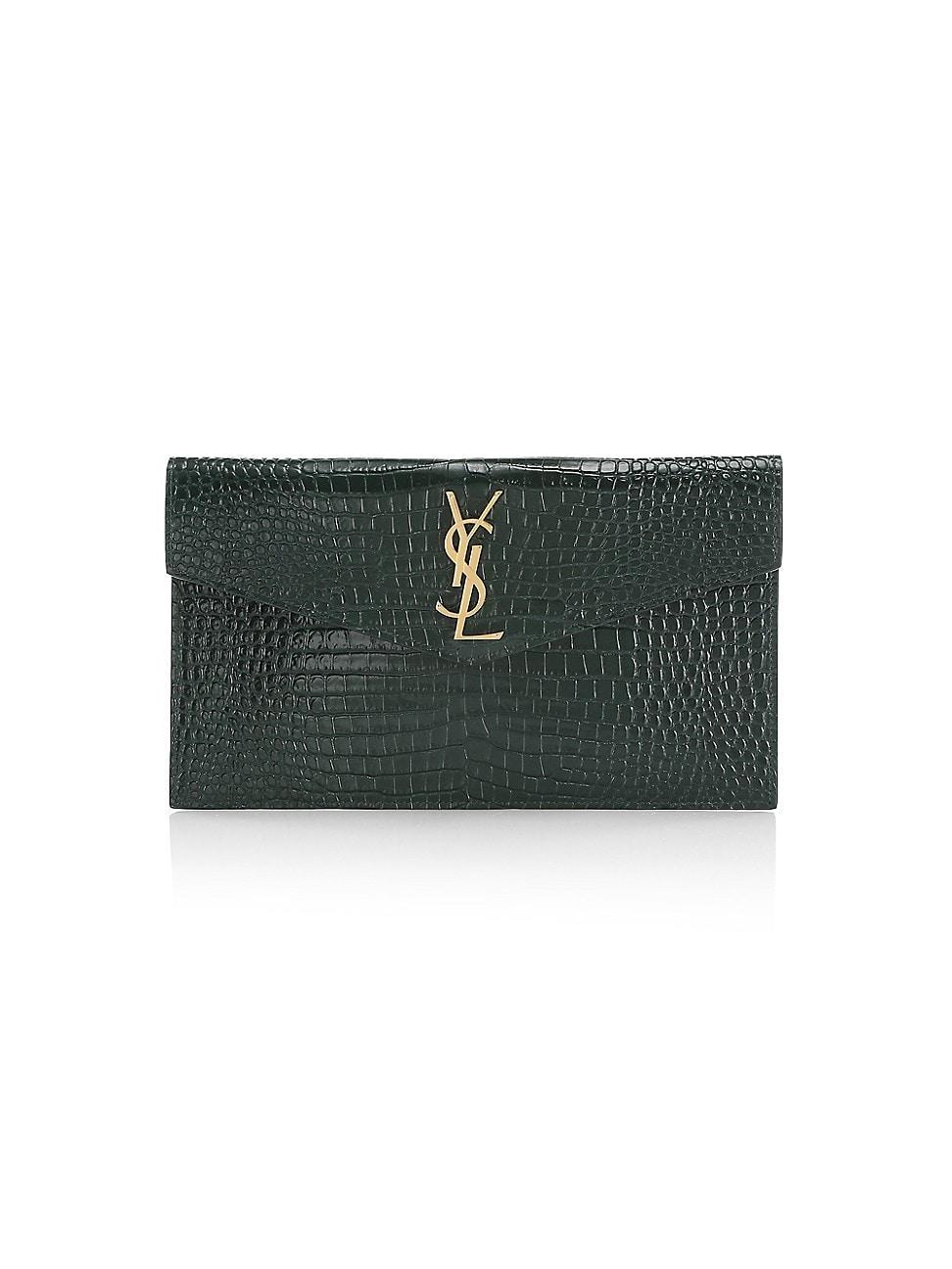 Womens Uptown Pouch in Crocodile-Embossed Shiny Leather Product Image