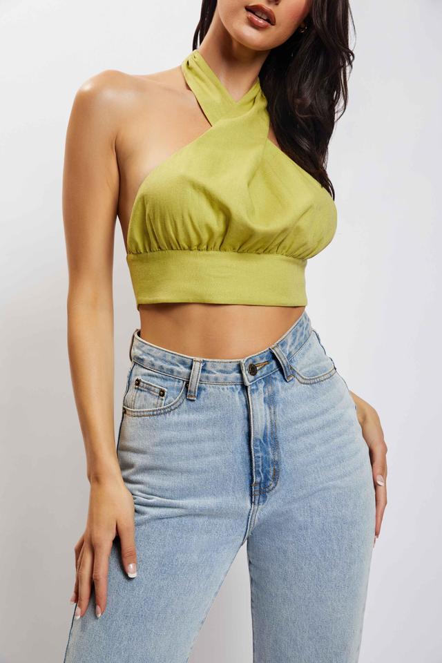 Piper Halter Neck Linen Crop Top - Apple Product Image