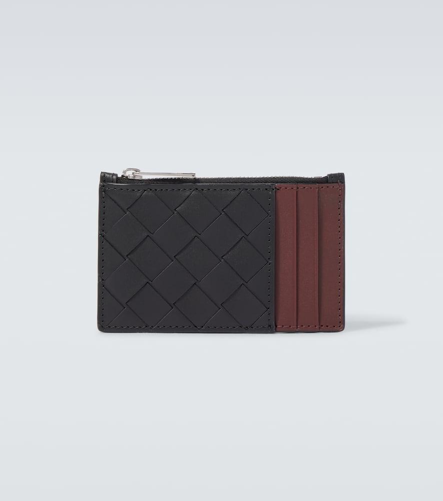 BOTTEGA VENETA Intrecciato Zip-up Leather Card Case In Brown Product Image