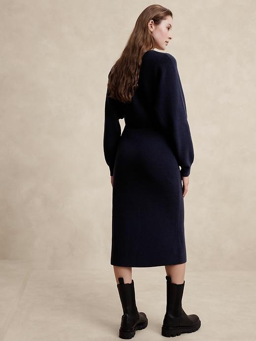 Overlap-Neck Midi Sweater Dress Product Image