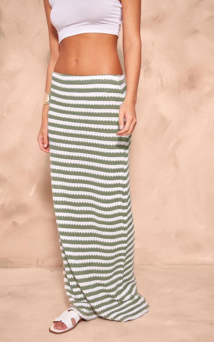 Sage Green Striped Textured Jersey Maxi Skirt Product Image