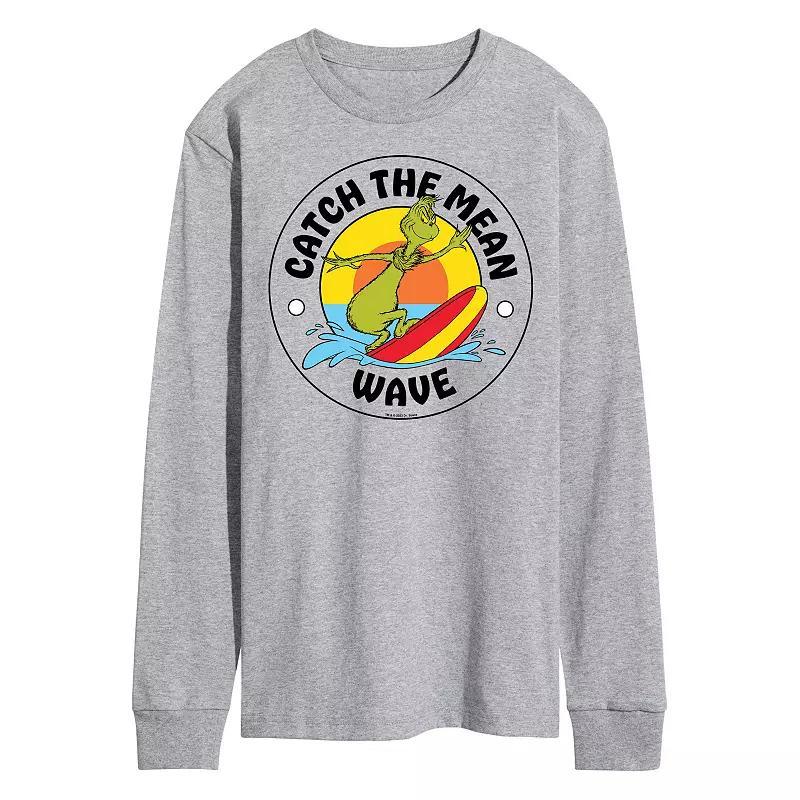 Mens Dr. Seuss The Grinch Catch The Mean Wave Long Sleeve Graphic Tee Grey Gray Product Image