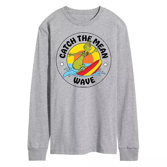 Mens Dr. Seuss The Grinch Catch The Mean Wave Long Sleeve Graphic Tee Grey Gray Product Image