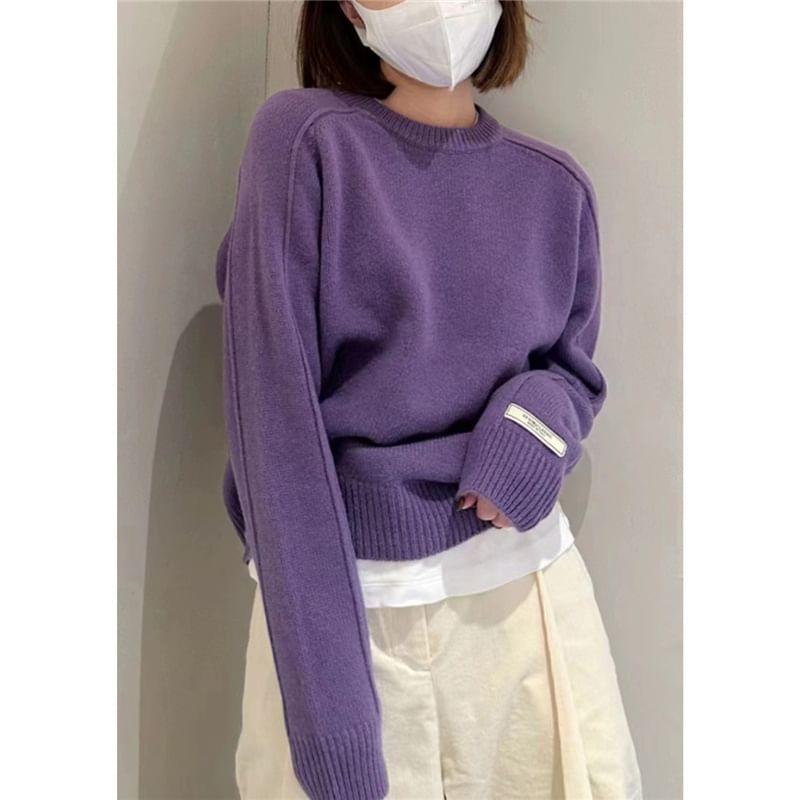 Round Neck Plain Sweater Product Image