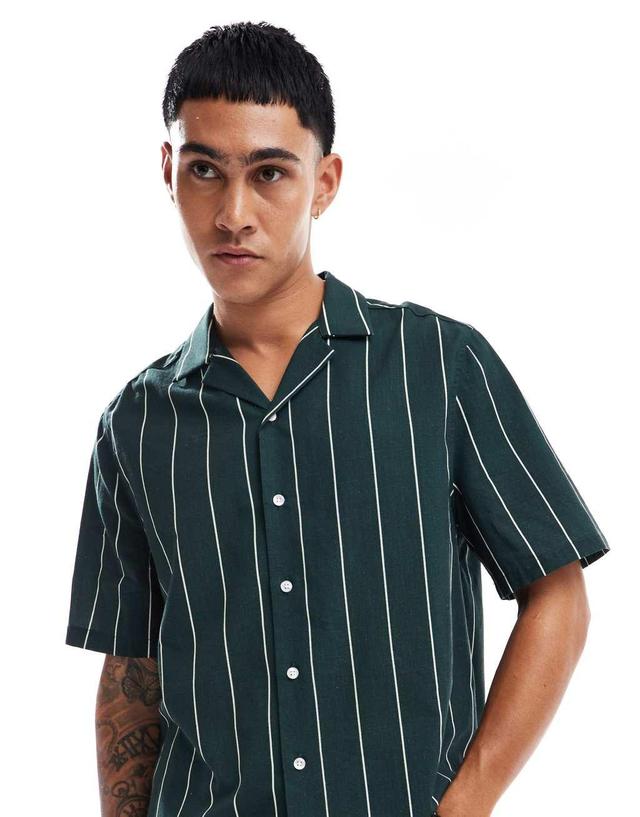 ASOS DESIGN cotton relaxed boxy shirt in green stripe Product Image