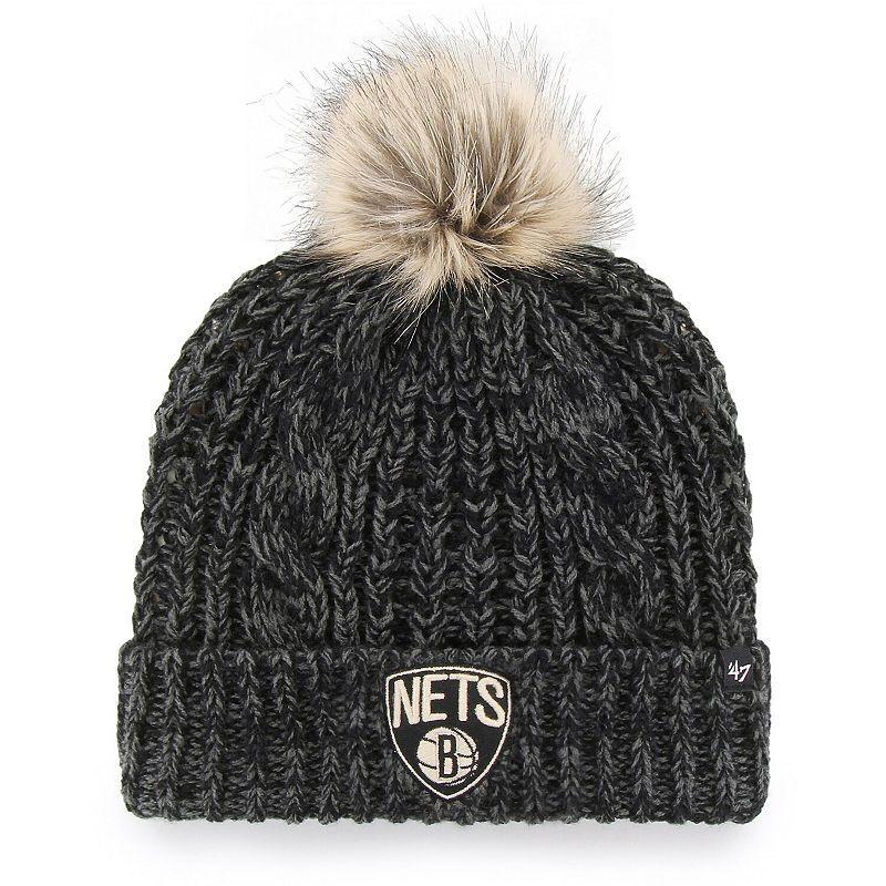 Womens Black Brooklyn Nets Meeko Cuffed Knit Hat with Pom Product Image