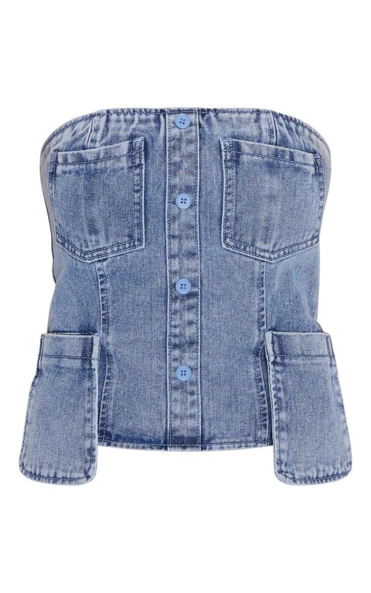 Tall Vintage Light Wash Denim Four Pocket Detail Bandeau Top Product Image