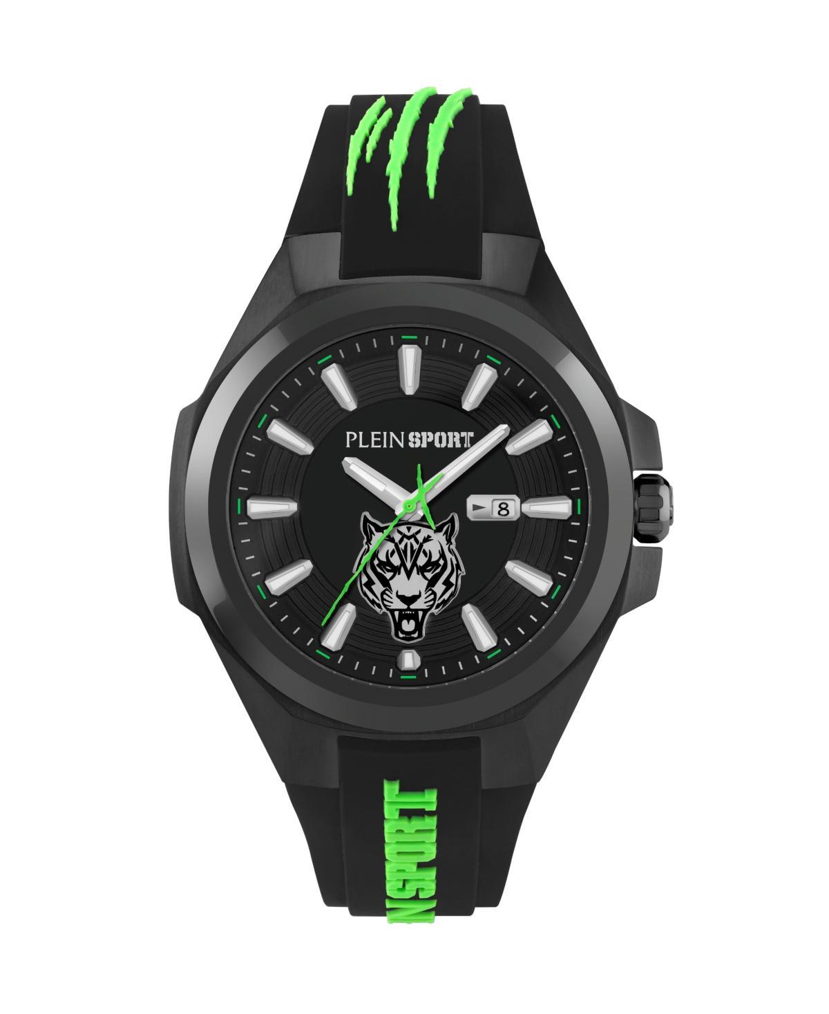 Plein Sport Mens Tigermaster Three Hand Date Quartz Black Silicone 47MM - Black Product Image