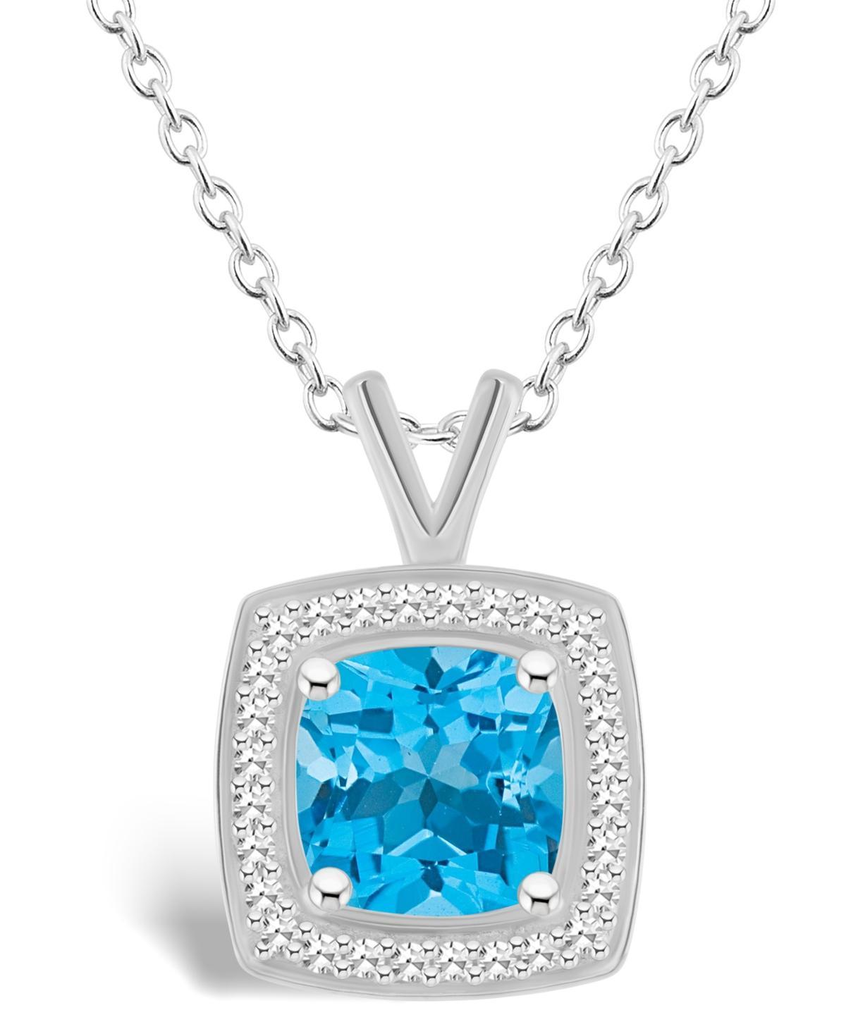 Macys Blue Topaz (1-3/4 ct. t.w.) and Diamond (1/7 ct. t.w.) Halo Pendant Necklace in Sterling Silver Product Image