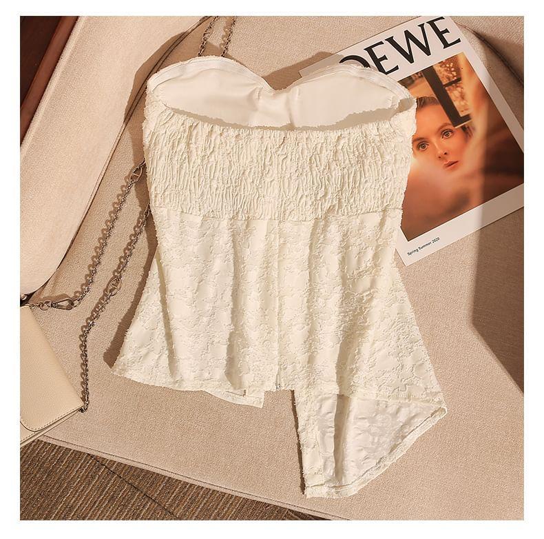 Plain Asymmetrical Button Accent Padded Crop Tube Top Product Image