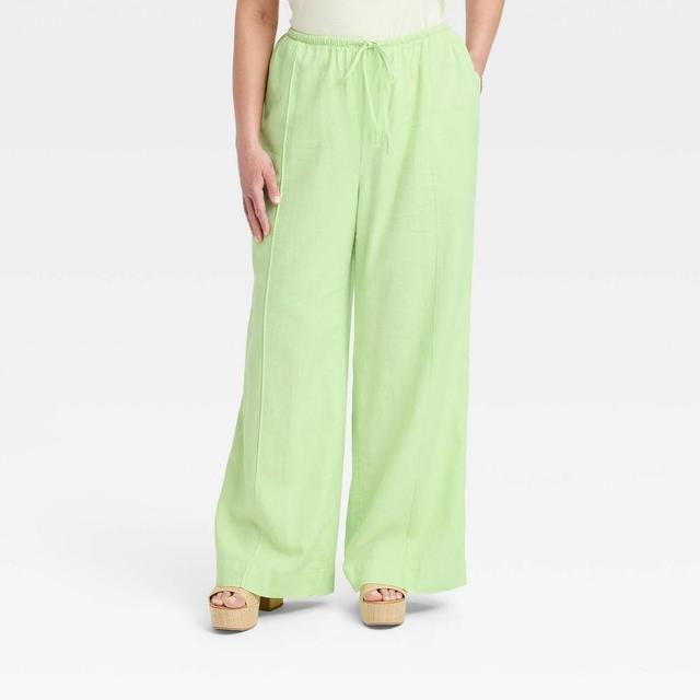 Womens High-Rise Wide Leg Linen Pull-On Pants - A New Day XXL Product Image