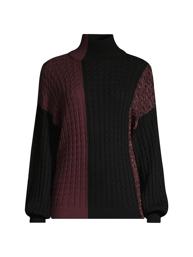 Misook Colorblock Cable Knit Turtleneck Sweater Product Image