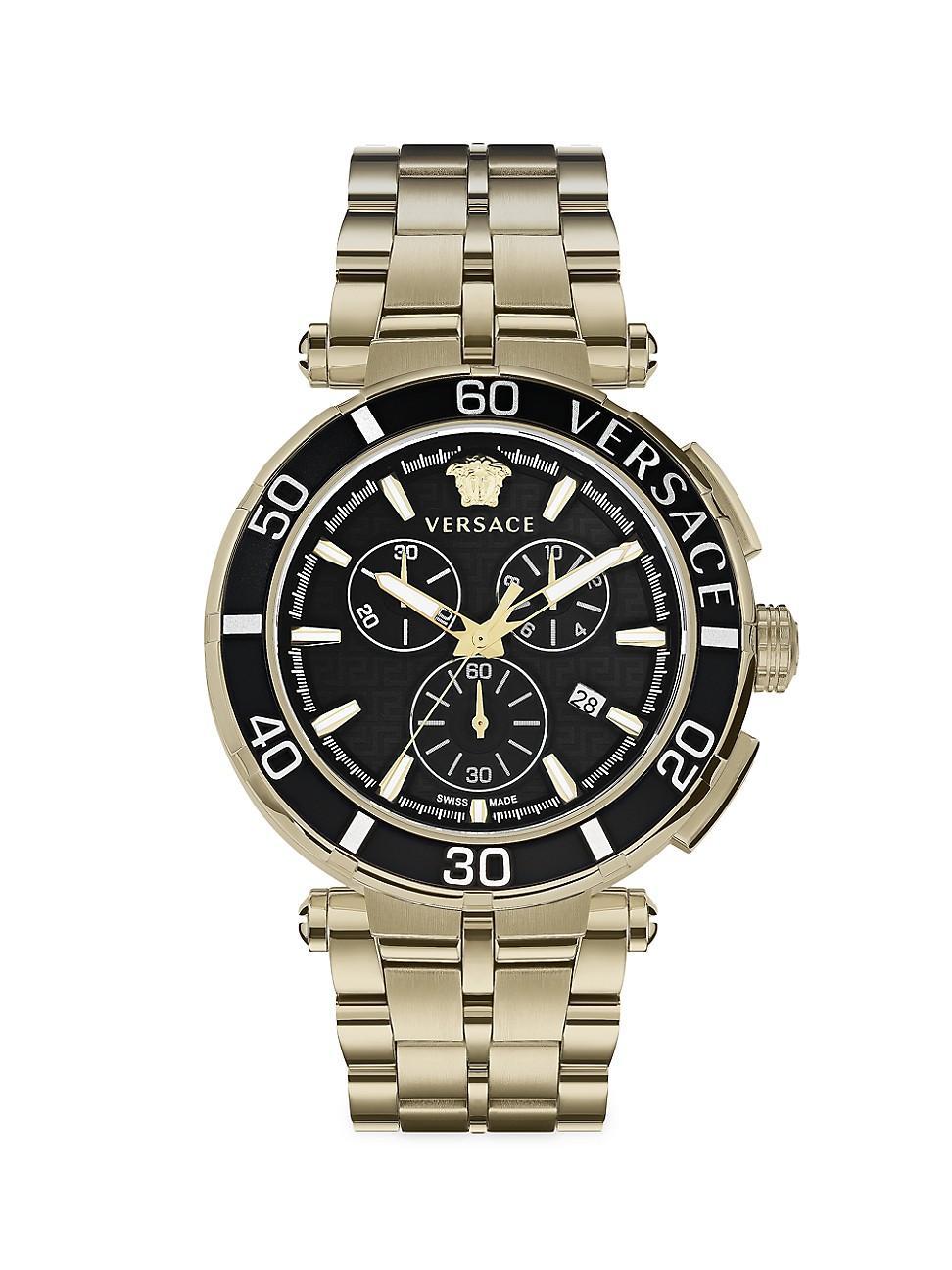 Versace Greca Chronograph Leather Strap Watch, 45mm Product Image